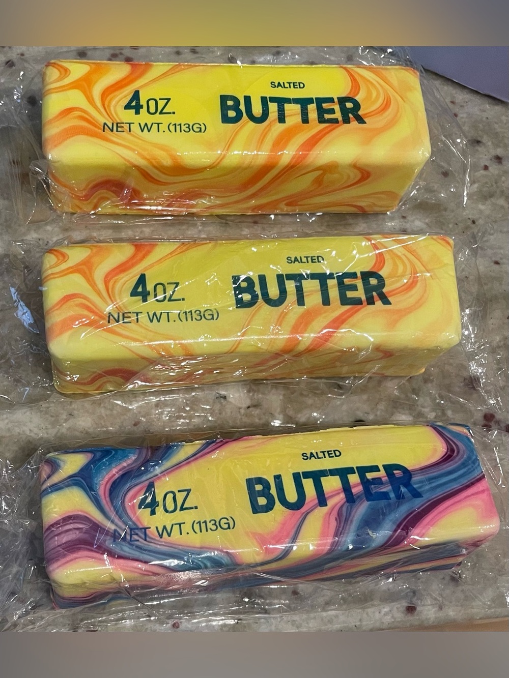 Salted Butter Squishies! Yellow & Multicolor Swirl All 3 for one low price!